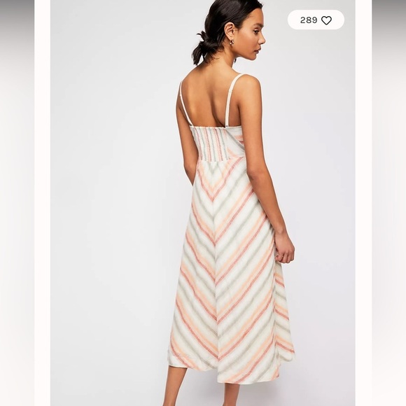 Free People Linen Blend Striking Striped Midi Dress - Picture 2 of 7